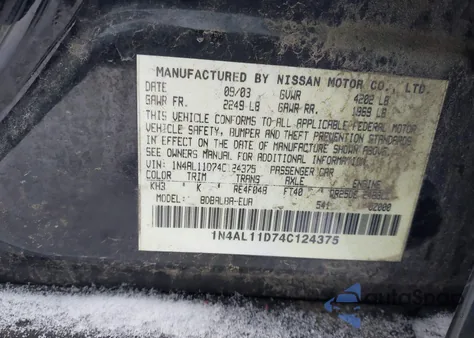 2004 Nissan Altima 2.5 S from USA, damaged, VIN 1N4AL11D74C124375